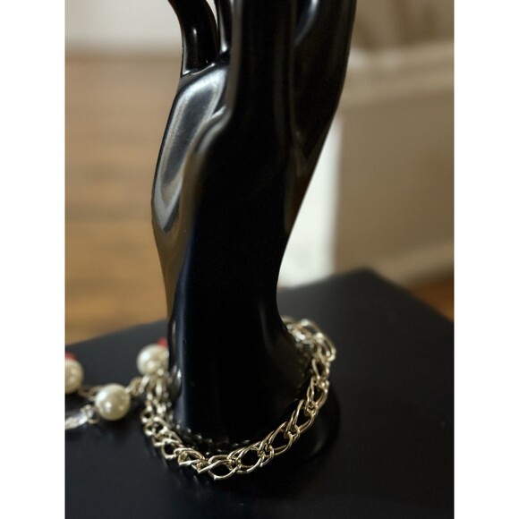 Silver 10” Bracelets With White Red Beads - Picture 2 of 4